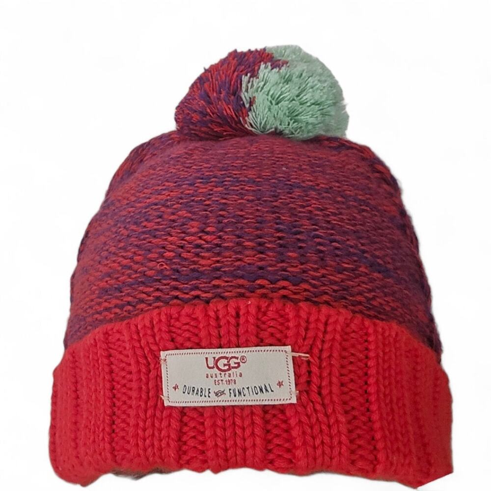 UGG Australia Knit Beanie Hat Kids 4-6Y Pom Red Pink Purple Green